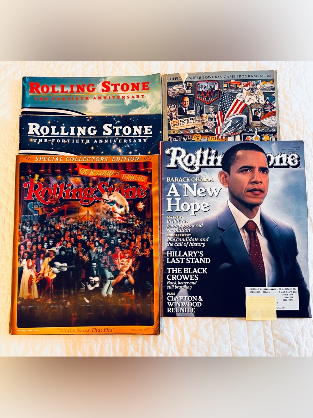 4 Rolling Stone collector magazines and XXV Super Bowl program